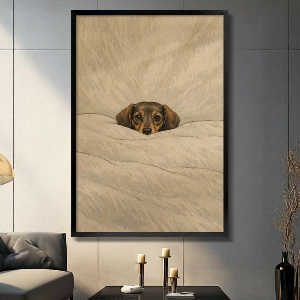 Cozy Dachshund Under Blanket Oil Painting Canvas w6078