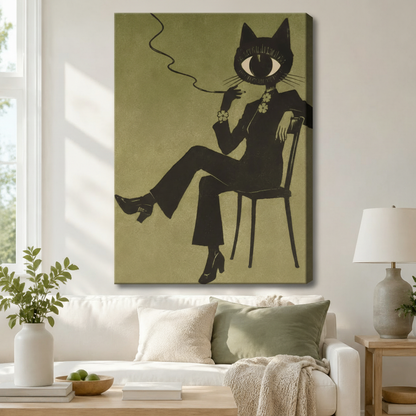 Retro Cat Figure Vintage Canvas Wall Art w7000