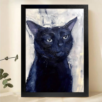 Black Cat Portrait Canvas - Modern Minimalist Animal Wall Art |W538