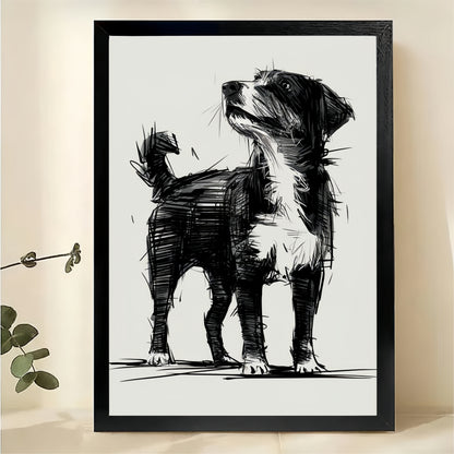 Confident Dog Looking Up Wall Art - Black and White Sketch Canvas Print|W1375