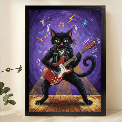 Rock Star Cat Art - Black Cat Electric Guitar Decor|W1108