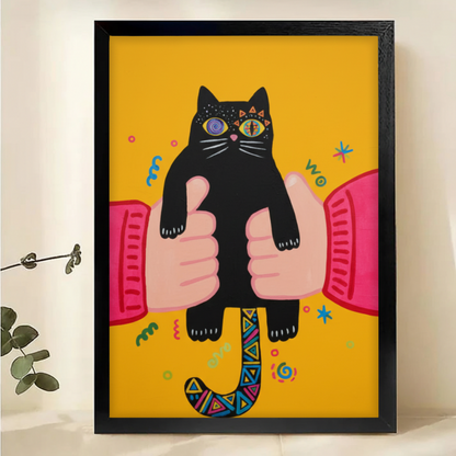 Black Cat with Kaleidoscope Eyes Art Print - Quirky Wall Decor|W1142