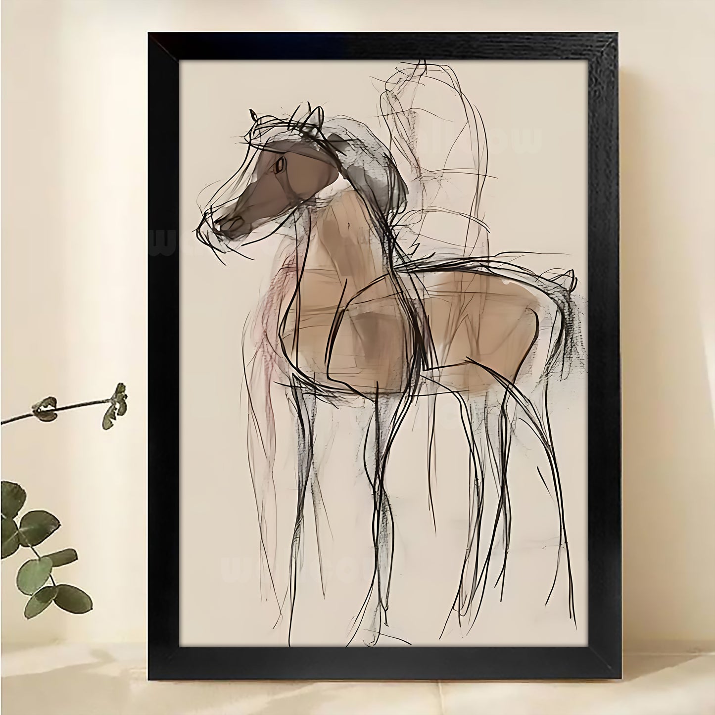 The Minimalist Sketch Horse – Modern Line Art Wall Art on Natural Wood Canvas | W601
