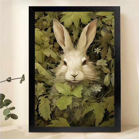 Rabbit in Garden Wall Art - Woodland Bunny Nature Print| W1043
