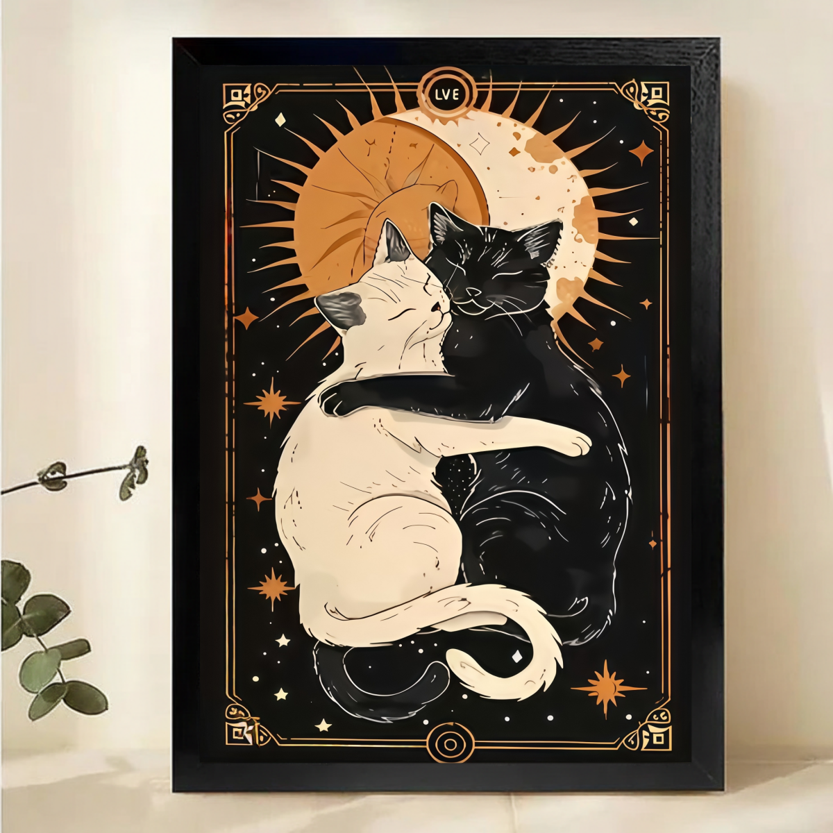 Yin Yang Cats Art Print - Sun Moon Celestial Wall Decor|W1104