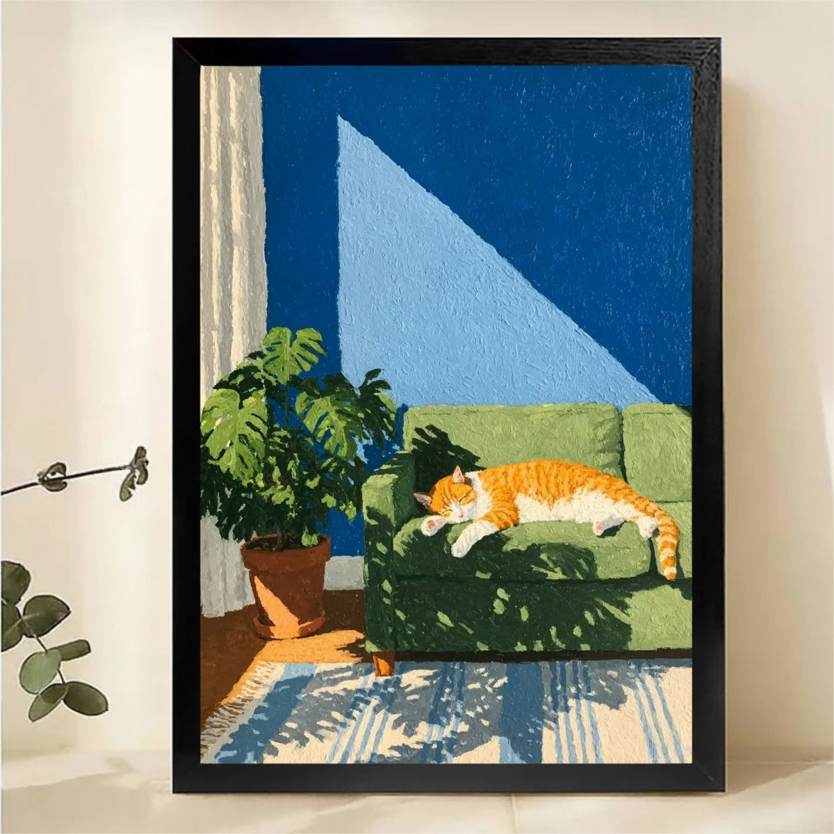 Cat Napping on Couch Wall Art - Modern Boho Pet Portrait Print|W1228