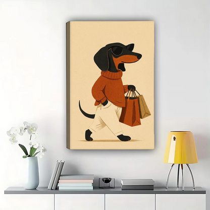Fashionable Dachshund Wall Art | Stylish Dog Shopping Print|W1197