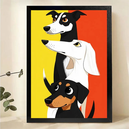 Three Dogs Portrait Stack Wall Art - Colorful Pop Art Illustrated Canvas Print|W1424