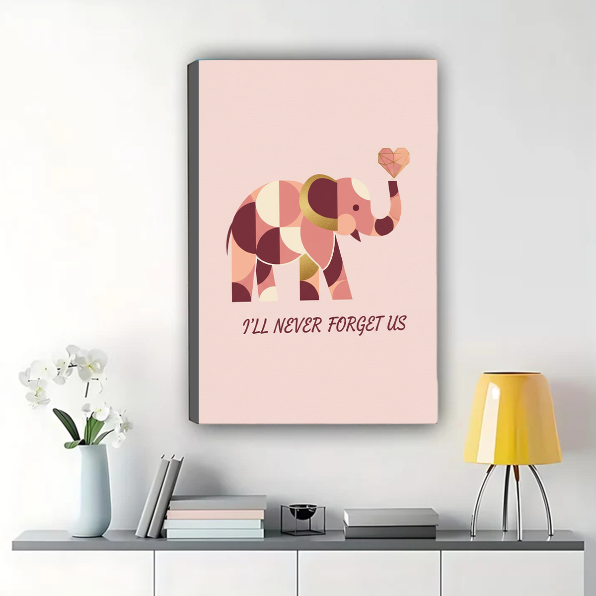 I'll Never Forget Us Elephant Art Print - Geometric Love Wall Decor|W1118