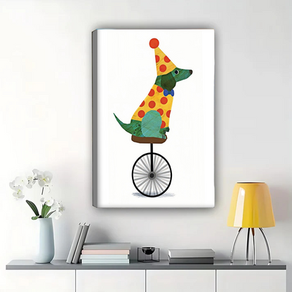 Circus Dog on Unicycle Wall Art - Whimsical Pet Print|W1203