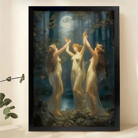 Three Graces Moonlight Forest Art - Classical Nymphs Print| W1056