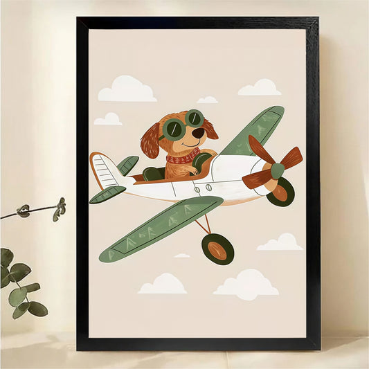 Pilot Dog in Airplane Wall Art - Adventure Nursery Print|W1088