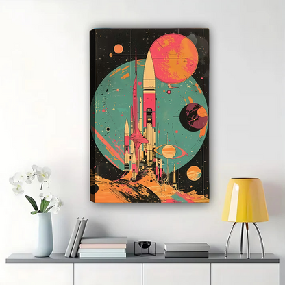 Retro Space Rocket Art Print - Vintage Sci-Fi Wall Decor|W1077