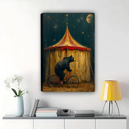 Circus Bear on Bicycle Framed Wall Art - Vintage Carnival Print|W1072