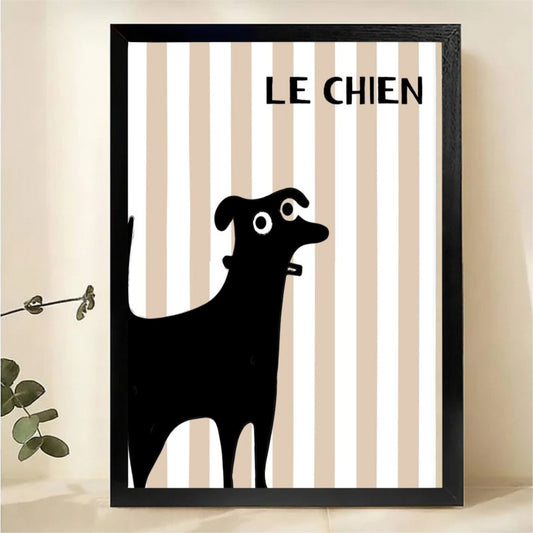 Le Chien French Dog Wall Art - Minimalist Black Silhouette Canvas Print|W1322