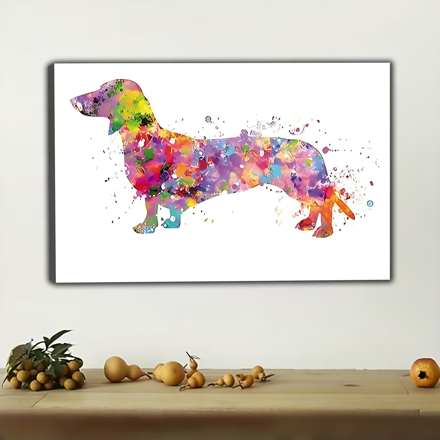 Watercolor Rainbow Dachshund Canvas Art - Vibrant Wiener Dog Wall Decor| W536