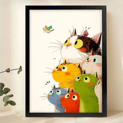Colorful Cats Wall Art - Whimsical Multi-Cat Canvas Print|W1128
