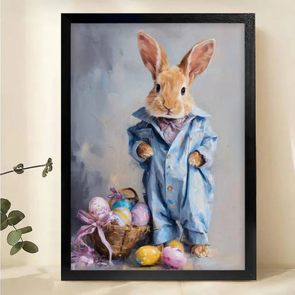 Easter Bunny with Eggs Canvas Print - Cute Spring Holiday Wall Art|W1125