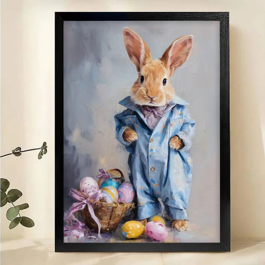 Easter Bunny with Eggs Canvas Print - Cute Spring Holiday Wall Art|W1125