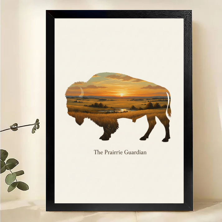 The Prairie Guardian - Bison Sunset Prairie Wall Art Print|W1024