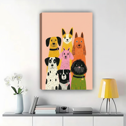 Colorful Dog Squad Wall Art - Cute Dog Breeds Canvas Print|W1338