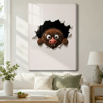 Fuzzy Monster Peeking Through Wall  Canvas Print w6086