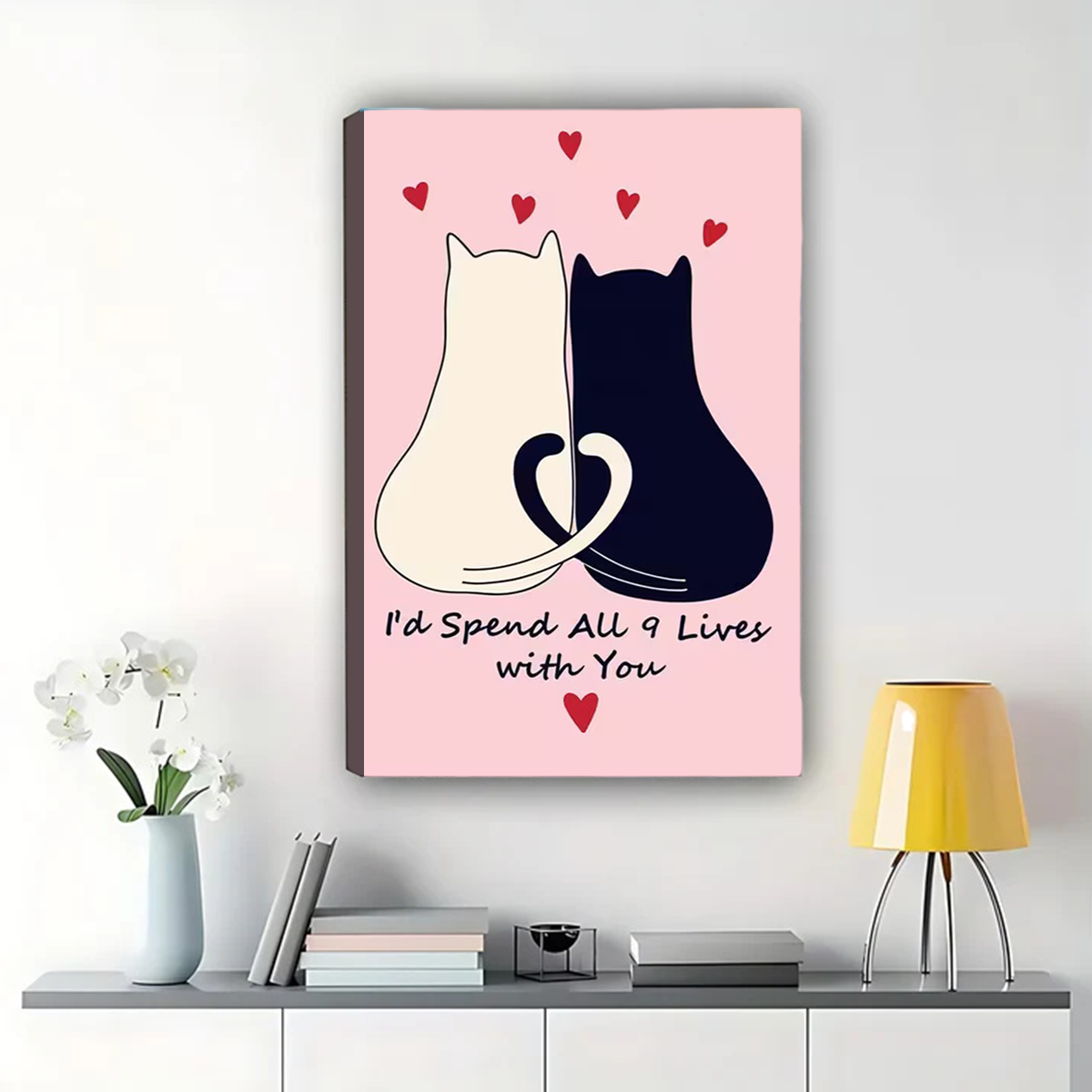 Cat Couple Wall Art - I'd Spend All 9 Lives with You Canvas Printnull|W1146