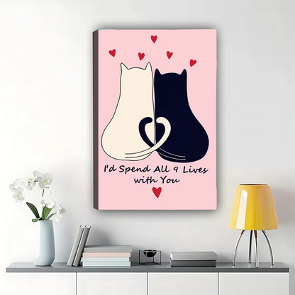 Cat Couple Wall Art - I'd Spend All 9 Lives with You Canvas Printnull|W1146