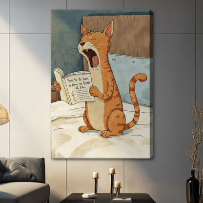 Funny Cat Yelling Watercolor Canvas Art w6615