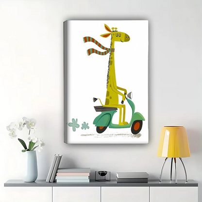 Giraffe on Scooter Wall Art - Whimsical Kids Room Decor Print |W1194