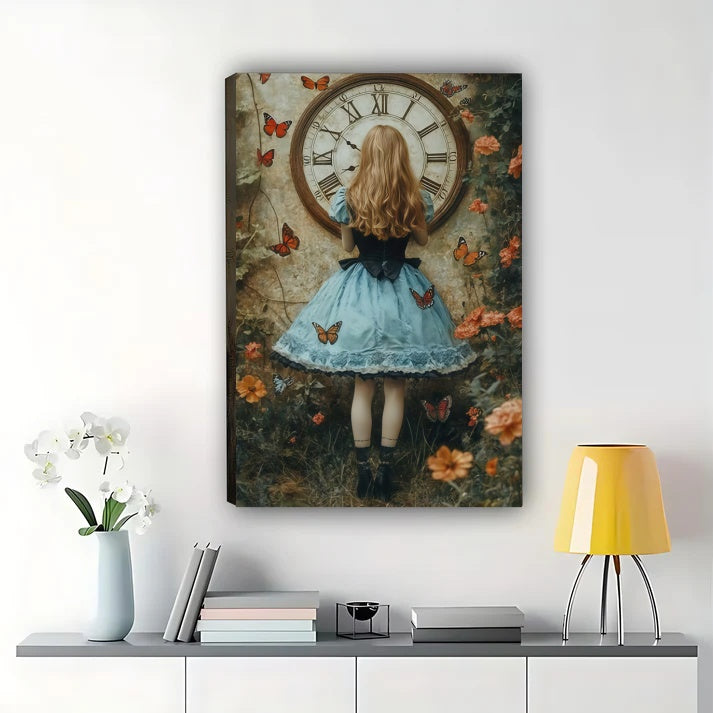 Alice in Wonderland Clock Wall Art - Whimsical Fantasy Print| W1044
