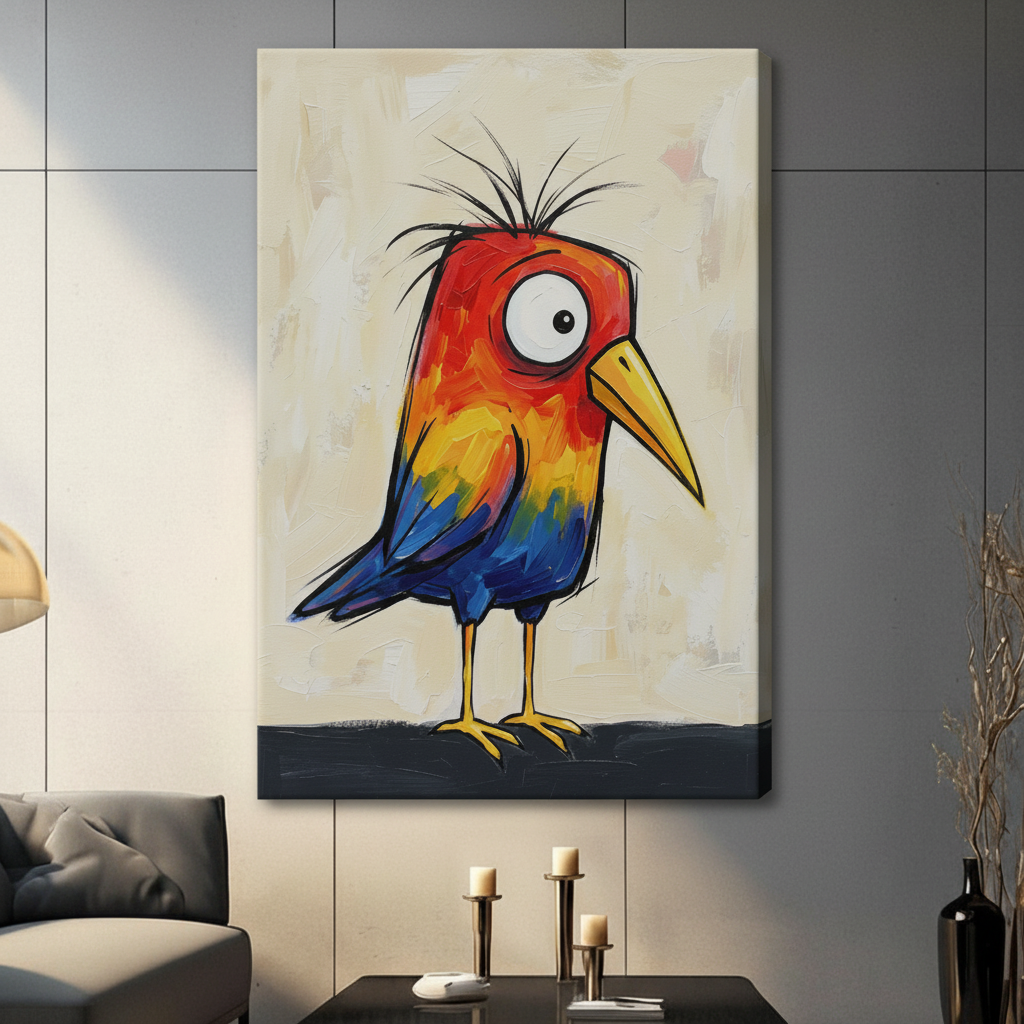 Colorful Crazy Bird Expressionist Canvas Wall Art w6012
