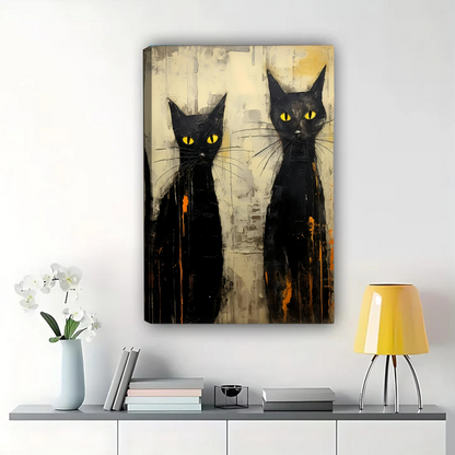 Two Black Cats Wall Art - Abstract Oil Painting Print|W1303