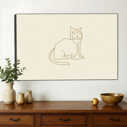Sitting Cat Minimalist Line Art Print- Modern Pet Wall Decor Bedroom Cat Lover Art | W811