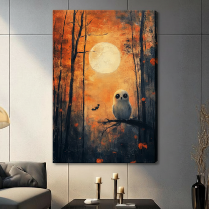 Halloween Owl Autumn Forest Oil Canvas Art w6620