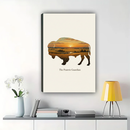 The Prairie Guardian - Bison Sunset Prairie Wall Art Print|W1024