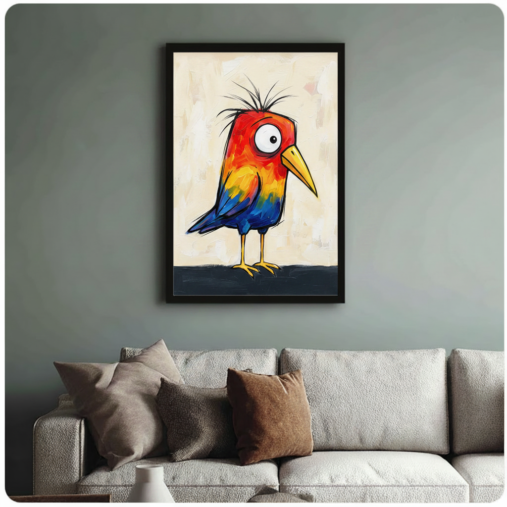 Colorful Crazy Bird Expressionist Canvas Wall Art w6012
