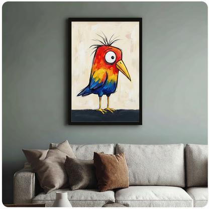 Colorful Crazy Bird Expressionist Canvas Wall Art w6012
