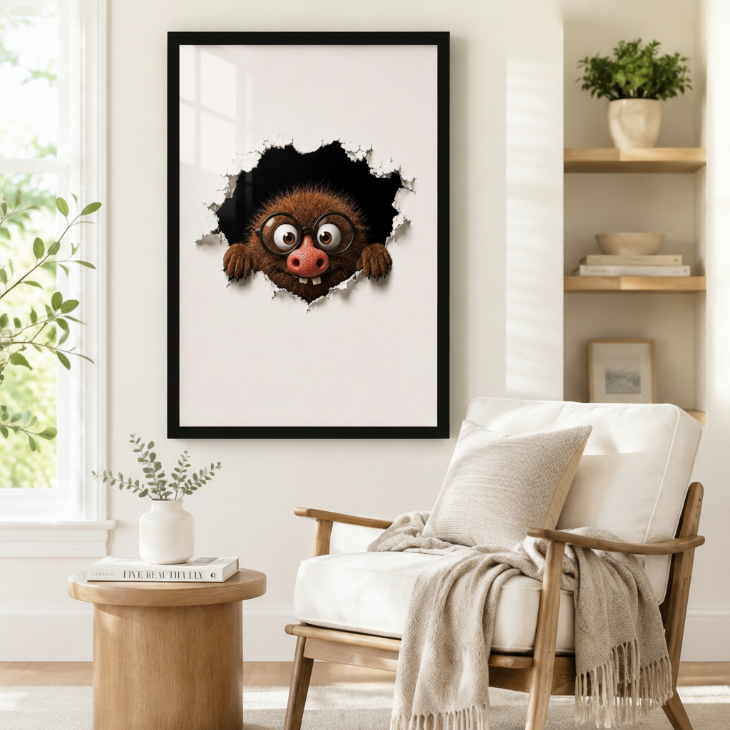 Fuzzy Monster Peeking Through Wall  Canvas Print w6086