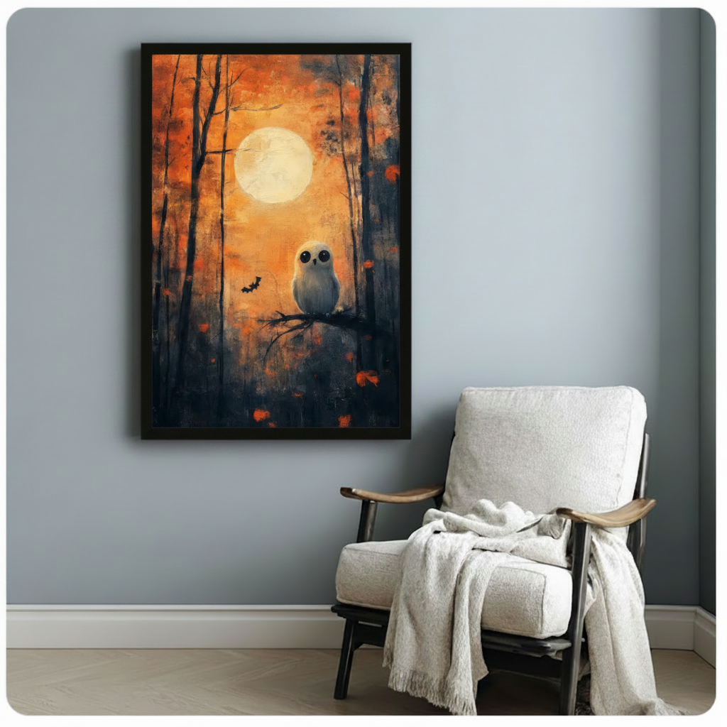 Halloween Owl Autumn Forest Oil Canvas Art w6620