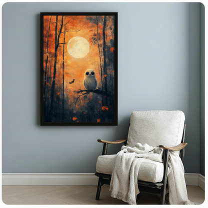 Halloween Owl Autumn Forest Oil Canvas Art w6620