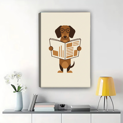 Dachshund Reading Newspaper Wall Art - Minimalist Dog Print|W1257