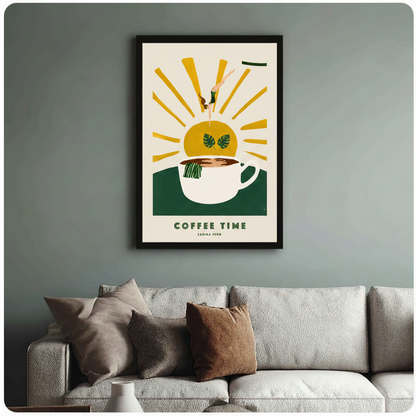 Whimsical coffee cup diver illustration canvas – gallery-grade print for kitchen or dining room wall