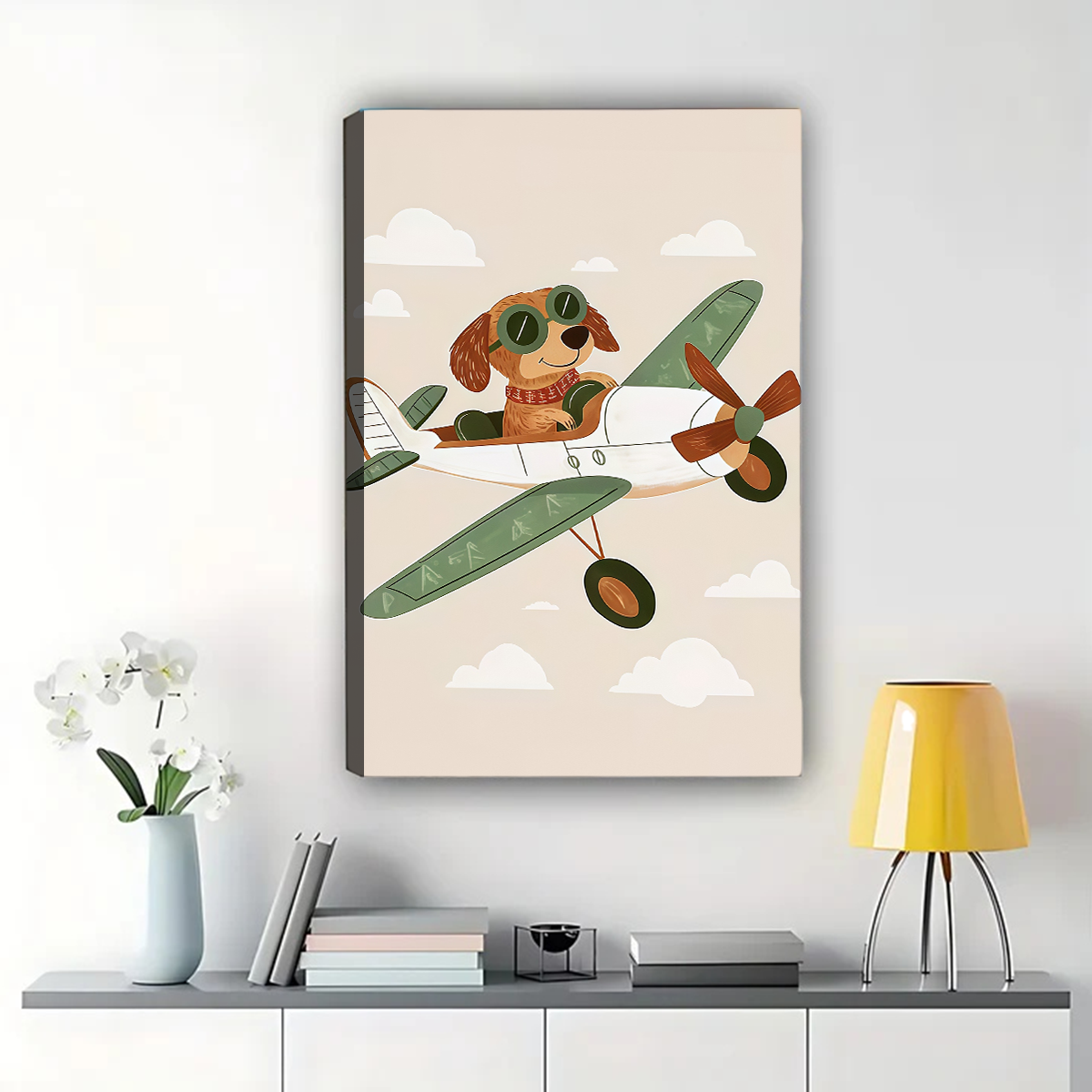 Pilot Dog in Airplane Wall Art - Adventure Nursery Print|W1088