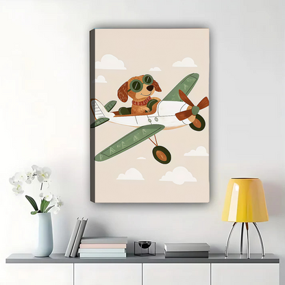 Pilot Dog in Airplane Wall Art - Adventure Nursery Print|W1088