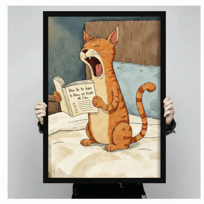 Funny Cat Yelling Watercolor Canvas Art w6615