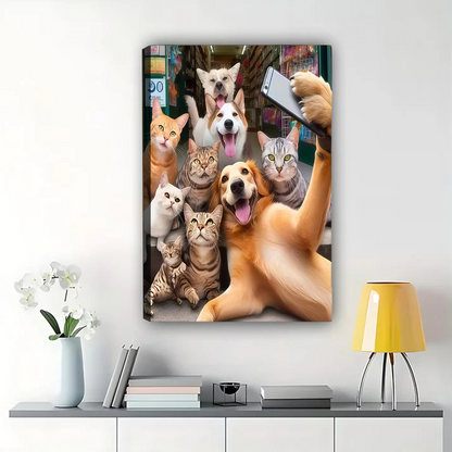 Dogs and Cats Selfie Wall Art - Funny Pet Print|W1090