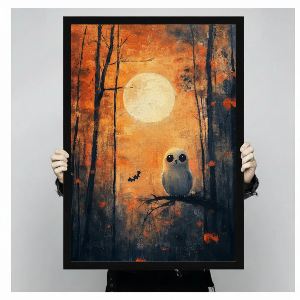 Halloween Owl Autumn Forest Oil Canvas Art w6620