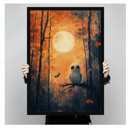 Halloween Owl Autumn Forest Oil Canvas Art w6620