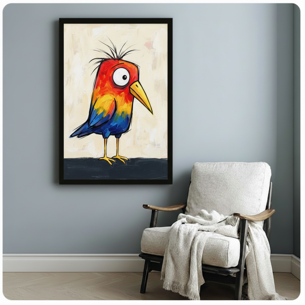 Colorful Crazy Bird Expressionist Canvas Wall Art w6012